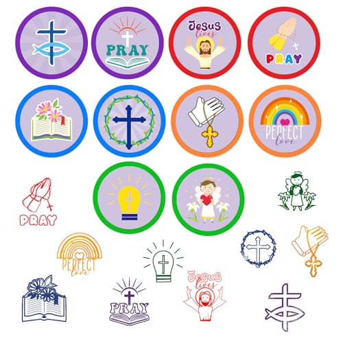 Cinrobiye 24 Pcs Christian Stampers Party Favor Set, Cute Bible Verse Stamps for Kids Sunday School, Church Classroom Rewards, Faith Based Gifts, Goody Bag Fillers, Religious Party Supplies - color: Christian