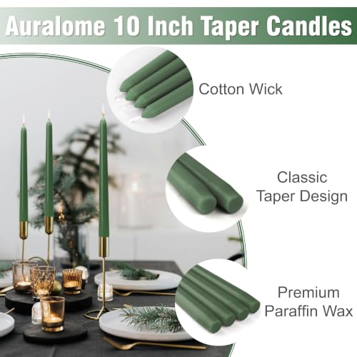 Green Taper Candles - 12 Pack 10 Inch Green Candlesticks for Christmas Dripless Unscented Wax Long Burning Tall Tapered Candle Sticks for Spring Home Decor Table Dinner Holidays Wedding - color: 12-Deep green, size: 12 Pcs