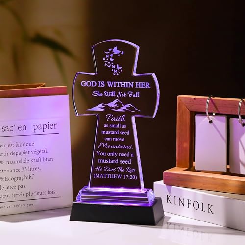Qianwei Crystal Jesus Cross Inspirational Gifts for Women - Religious Catholic Baptism Communion Confirmation Gifts - color: Cross Mountains Faith-led