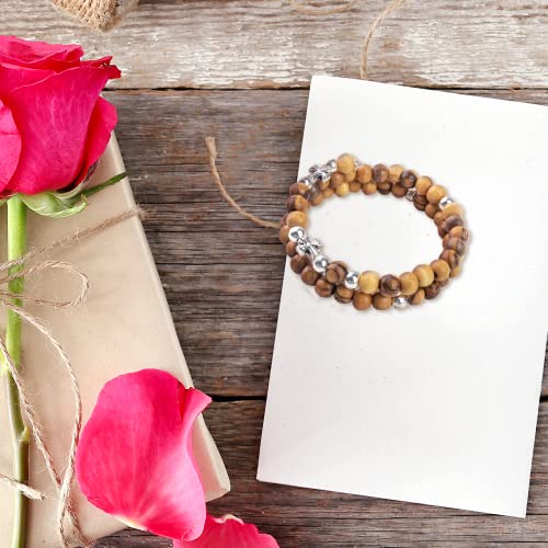 Logos Trading Post Olive Wood Catholic Rosary Bracelet from the Holy Land - style: OW & Silver w/ Virgin Mary