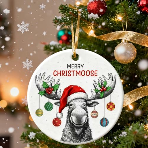 Merry Christmoose Ornaments 2026, Funny Moose Christmas Ornaments, Antlered Animal Hunting Keepsake, Animal Lover Gifts for Kids, Ceramic Christmas Hanging Ornaments, Funny Gifts for Farmer - color: Merry Christmmoose