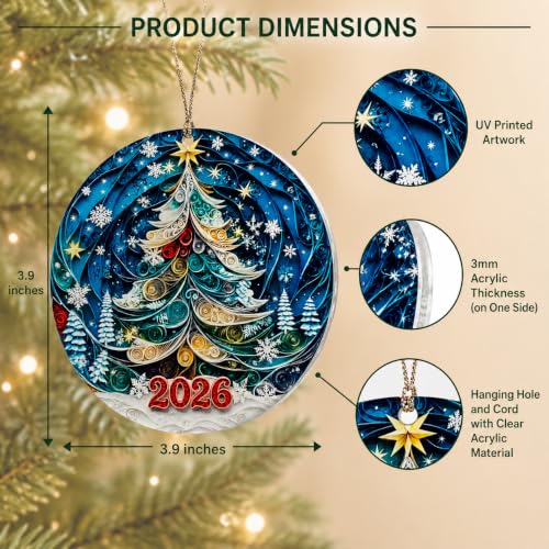 Christmas Tree Ornament 2026 with Paper Quilling Art Christmas Tree Decoration for Winter Holiday Keepsake Home Decor Hanging Gift for Grandma Friends Family and Christmas Lovers - color: Quilled Christmas Ornament