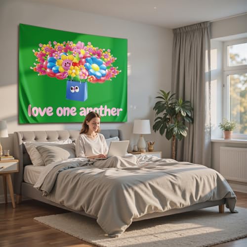 NIPINUS Christian Wall Tapestry with Bible Verses - Love one another,Green Cute Flags Tapestry for Bedroom, Dorm, Living Room Decor Wall Art, 50×60 inches - color: Love one another