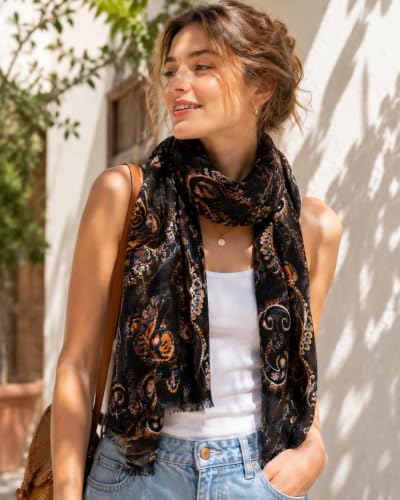 YOUR SMILE Large Boho Scarf for Women Lightweight Floral Printed Scarves Fall Winter Fashion Fringed Shawl wraps - color: 47