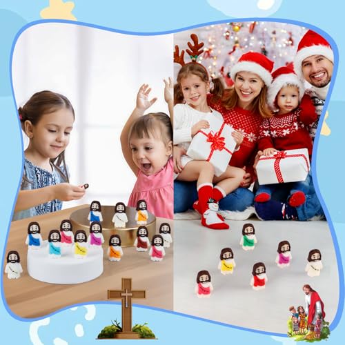 30PCS Little Jesus Figures, 10 Color Tiny Jesus Figurines in Bulk, Mini Jesus Figure Religious Gifts for Easter Egg Stuffers Fillers, Christian Valentines Gifts for Kids Women Mom (30PCS)