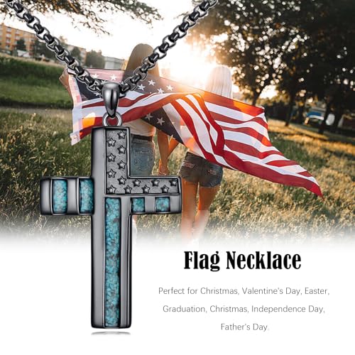 American Flag/Eagle/Star Necklace for Women 925 Sterling Silver Silver/Gold/Black American Flag Pendant 4th of July Jewelry for Wife Sister Girlfriend - color: Black-5
