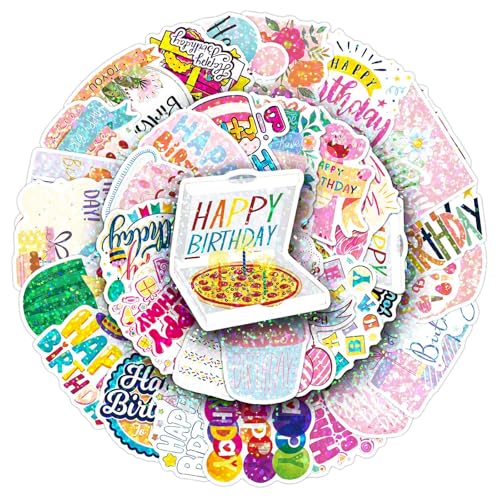 50 Mixed Style Happy Birthday Stickers, Including Balloons, Gifts, and Cake Patterns Suitable for Parties, handicrafts, and Gifts (Happy Birthday) - color: Happy Birthday