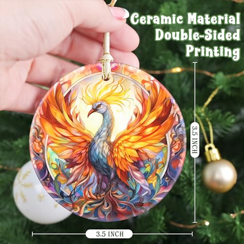 Phoenix 3.5 Inch Ceramic Christmas Hanging Ornament, Holiday Decor, Tree Ornaments, Gifts for Christmas, Holiday Presents, Gift Exchange - color: Phoenix