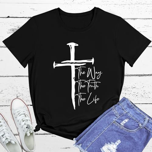 BLACKMYTH Graphic T-Shirts for Women Faith Shirts for Women - color: Black 04, size: Large