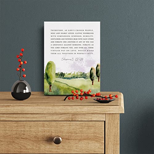 Inspirational Bible Verse Canvas Print Decor Watercolor Colossians 3 : 12-14 Christian Scripture Painting Posters 12”X15”Modern Home Office Decoration (Framed) - color: Colossians 3 : 12