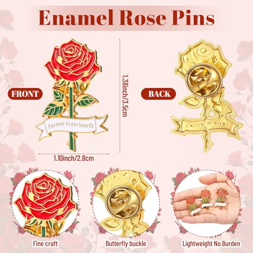 Misdary Funeral Favors Guest Memorial Rose Pin - color: Red