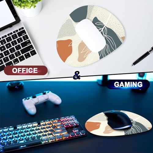 Mouse Pad, Premium-Textured Oval Computer Pad, 8.7" x 7.1" Thick 3 mm Anti-Slip Waterproof Rubber Cute Mouse Mat for Office, Home, Gaming, Laptop, PC, Boho Leaves - color: Boho Leaves