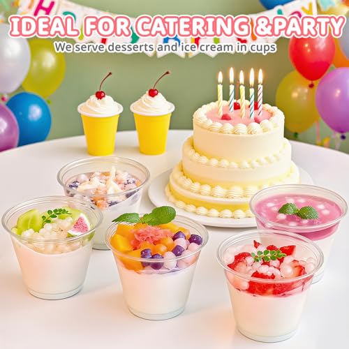 Cayxenful 50 Packs 9oz Disposable Dessert Cups with Lids No Hole, Clear Plastic Cups with Lids for Ice Cream, Cake, Snacks, Fruit, Cold Drinks, Smoothie, Pudding, Salad