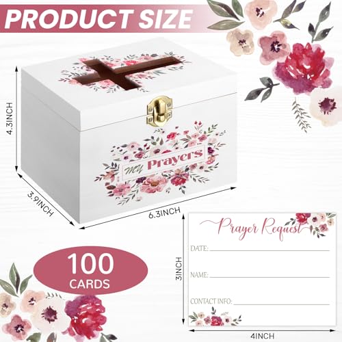 Croblissful Prayer Request Box with 100 Pcs Prayer Cards, Wooden, Flowers - style: Flowers