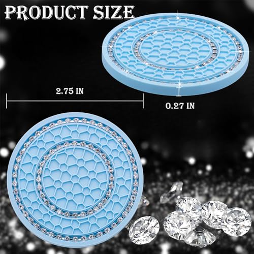 2PCS Bling Crystal Rhinestone Cup Holder Coaster, 2.75 inch Soft Silicone Anti-Slip Shockproof, Car Cup Holder Insert Coasters, Universal Car Interior Accessories for Women (Light Blue & White) - color: Light Blue & White, size: 2 pcs