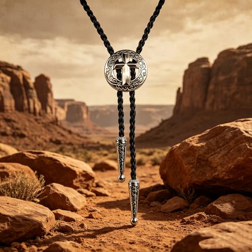 Fashionable Cross Bolo Tie Multi-Color Cross Shield Necktie - color: Retro Silver-style 3