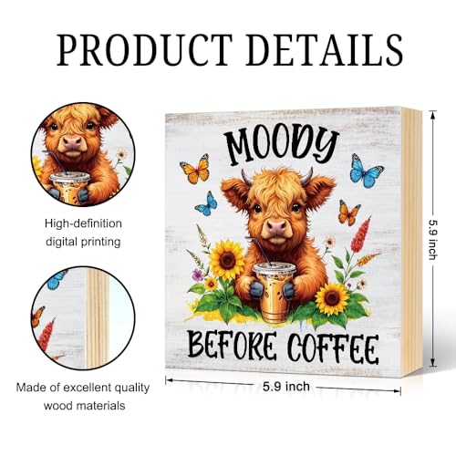Moody Before Coffee Western Country Wood Block Plaque Box Sign - color: brown036