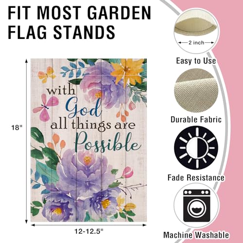 Artofy with God All Things are Possible Christian Small Decorative Garden - color: Floral Purple, size: 12'' x 18''