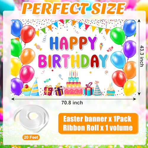 Happy Birthday Banner Backdrop Decorations Flag Outdoor 71x44 Inch,Colorful Rainbow Birthday Bunting for Boys Girls Indoor Home Party Supplies,Yard Sign Photography Background - color: Birthday White