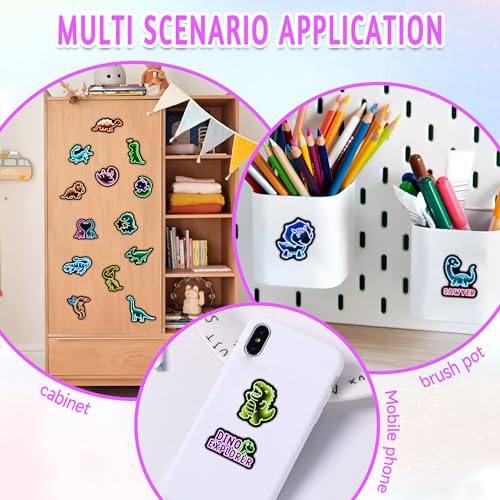 50 Pcs Cartoon Neon Dinosaur Stickers for Water Bottle, Cute Dino Waterproof Vinyl Laptop Decals, Phone Case Luggage Scrapbook Guitar Decor - color: Non-luminescent-469kscp