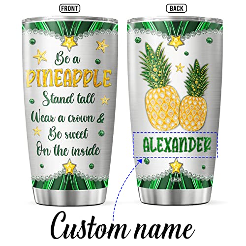 Personalized Coffee Tumbler Pineapple Jewelry Style Travel Mug With Lid Custom Name Birthday Gifts For Women Friends Girls Insulated Cup Cold Steel Tumblers Inspirational Quotes - color: Pineapple Name