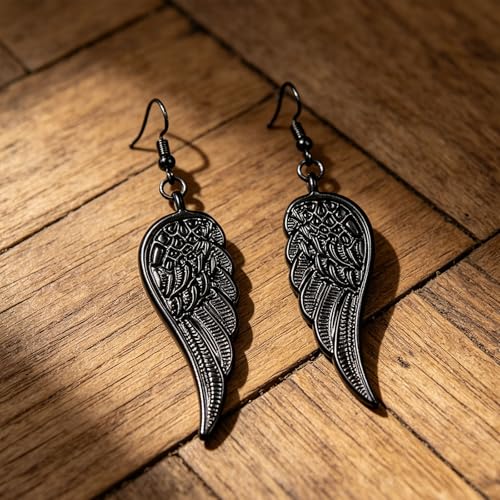 coadipress Angel Wing Earrings for Women Unique Silver Plated Fairy Feather Guardian Dangle Drop Hook Earrings Jewelry - color: Black Light Wing