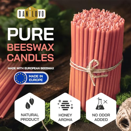 Danilovo Thin Taper Beeswax Candles - Honey-Scented, Decorative Candles Ideal for Birthday Decoration or Church Prayers - Pink Drip Free, Tall & Smokeless Pack of 50 pcs, 7.3 x 0.24 inch - color: Pink