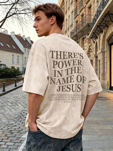 Christian Shirt for Men Jesus Loves You Shirt Oversized Acid Wash Tops - color: Apricot-b, size: X-Large