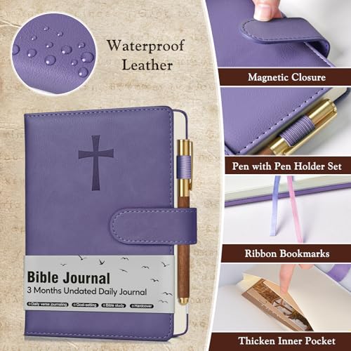 Leather Christian Bible Journal for Women, Prayer Journal for Scripture Study, Daily Devotional, Undated Church Notes Notebook, Jesus Religious Faith Gift for Pastor, Graduation, Baptism, Lavender - color: Lavender