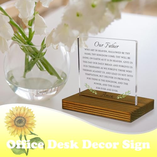 The Lords Prayer Religious Sign, Our Father Who Art In Heaven Sign, Christian Sign, Scripture Sign, Inspirational Plaque, Acrylic Desk Decor Sign with Wood Stand - FSA074 - style: Our Father Who Art In Heaven