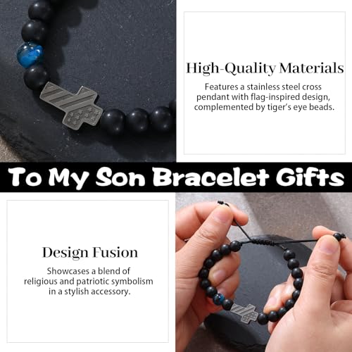 Cross Bracelet for Boys & Men, Adjustable Christian Beaded Bracelet - color: Beads-A-To My Son