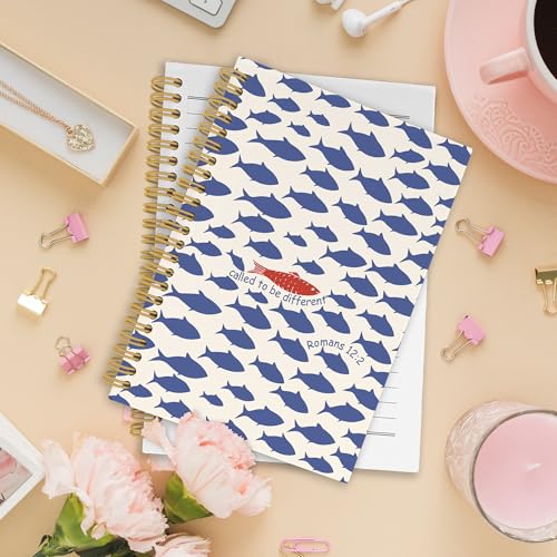 Christian Fish Spiral Notebook, Coastal Beach Bible Journaling Notebooks for Note Taking, Ocean Fish Hardcover Journals for Women Men 160 Pages 5.5 x 8.3 Inch, Christian Gifts for Women - color: Color19
