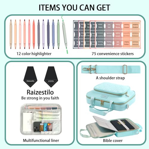 Bible Cover for Women Bible Case, Large Bible Bag, Bible Study Supplies Bible Journaling Kit Book Carrying Case with Bible Highlighters Tabs, Valentines Day Christian Gifts for Women (Blue) - color: Blue