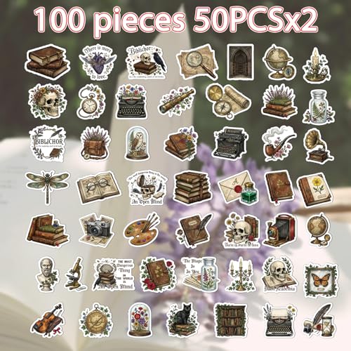 100 Pcs Dark Academia Stickers Gothic Bookish Decals - style: Dark Academia