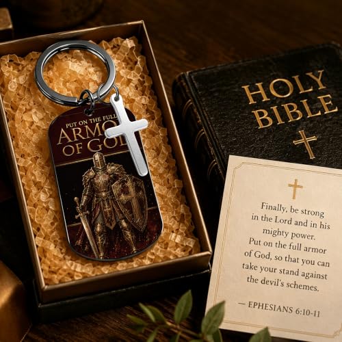 Keychain for Men Boys, Dog Tag Style Key Chain, Black Key Rings Birthday Christmas Veteran Day Gifts - style: Armor of God a