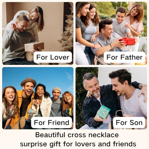 Wooden Cross Necklace for Men, Hand Polished Ebony Inset In Black Stainless Steel Christian Mens Cross Pendant Wood, 24" Round Box Chain