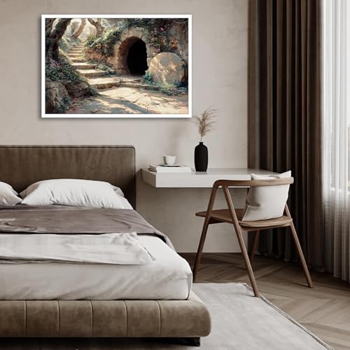 KFDJIG Easter Spring Floral Landscape Canvas Wall Art The Tomb is Empty Easter Art Poster He is Risen Prints Painting Emmanuel Wall Art Decor For Living Room Bedroom Prayer Room 12x16in Unframed - color: Black 21, size: 12"L x 16"W