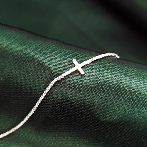 LULII Cross Necklace for Women Dainty 14K Gold Silver Plated Small Cross Pendant Choker Simple Cute Cross Gold Necklace for Women Trendy Faith Jewelry Gift - color: Sideways Cross Box Chain-Silver