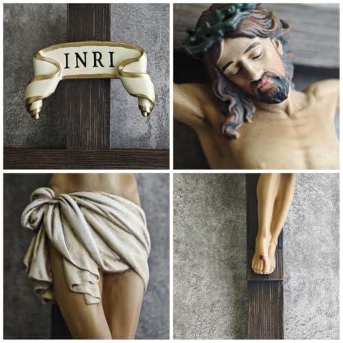 BC Catholic Crucifix Wall Cross 10" H Jesus Christ Cross for Wall - color: Realistic Full Color, size: 10.2"L x 5"W