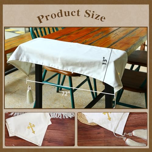 Communion Table Cloths for Church - First Communion Table Runner Gold, Cross Embroidery Church Table Runner Cloth Table Cover for Home Decor Party (Gold) - color: Gold