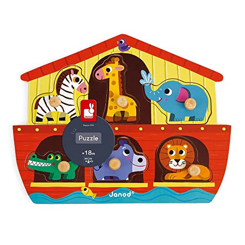 Janod 6 Piece Noah’s Ark Peg Puzzle - Ages18 Months+ - J07062