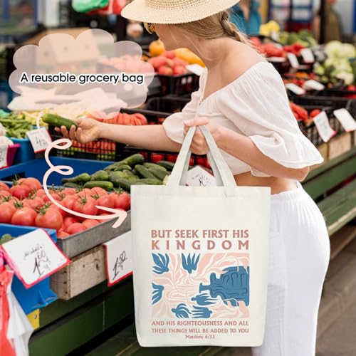 Doreen's Boutique Aesthetic Canvas Handbag Tote Bag - style: Seek First His Kingdom