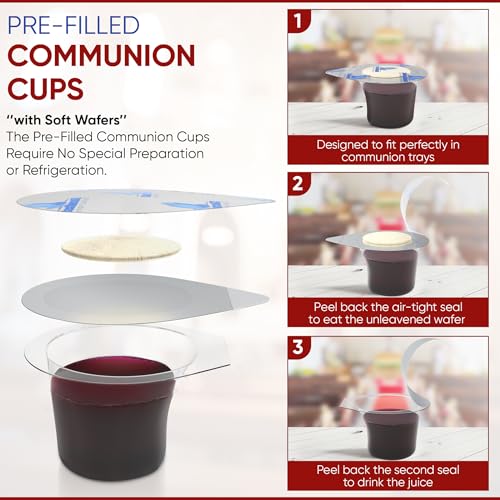 Steadfast Selections 50 CT Pre-filled Communion Cups and Wafer Set, Comunión Cups and Bread, Prefilled Communion Cups and Wafer Set, Individual Communion Wafers and Juice Comunion, Comunione, Lords Supper Cups
