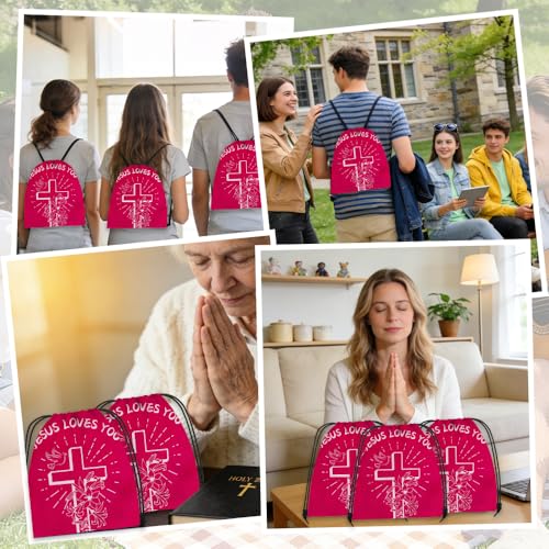 12 Pcs Christian Drawstring Bags Religious Drawstring Backpack Jesus Loves You Easter Church Gifts Christian Religious Gifts Bags School Easter Religious Gift Bible Verse Party Favors