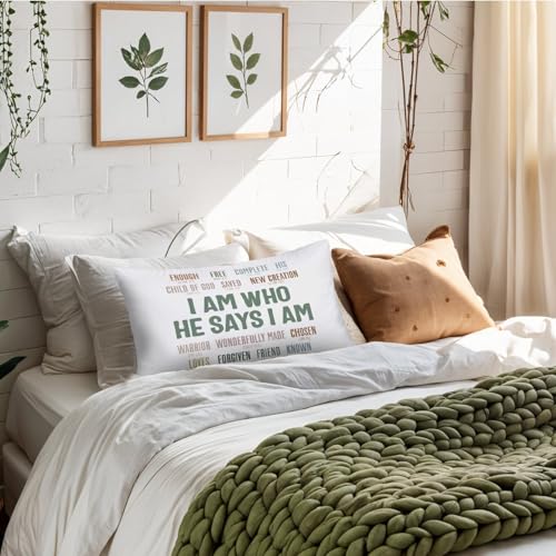 Inspirational Christian 12x20 Pillow Cover, Christian Room Decor, I Am Who He Says I Am Bible Verse Motivational Decorative Throw Pillow Covers Pillowcases for Bedroom Living Room Home Decor - color: Bible(white05)