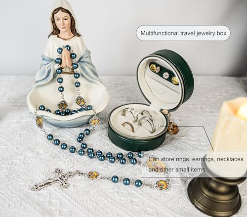 8mm Glass Pearl Catholic Rosary Necklace - Our Lady of Guadalupe Rosary Beads with Prayer Box, First Communion & Baptism Gift for Women and Men (La Rosa de Guadalupe) - color: Green