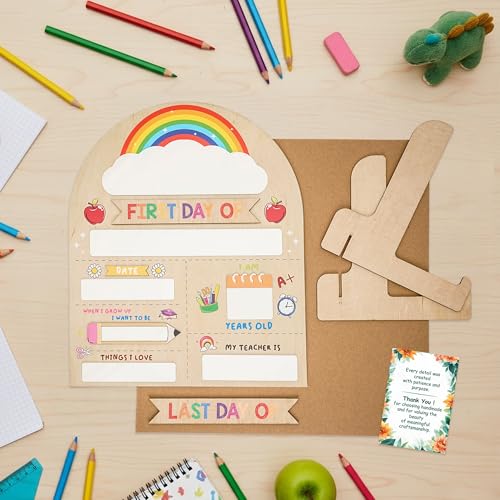 First Day of School Sign, Reusable Wooden Back to School Sign Board with Dry Erase Marker, Classroom Desk Decor, School Office Decoration