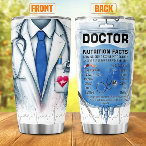 Doctor Appreciation Nutrition Facts Travel Mug 20oz, Funny Medical Tumbler for Men Women, Stainless Steel Insulated Cup for Graduation, Retirement, Birthday Gift - color: Doctor Life