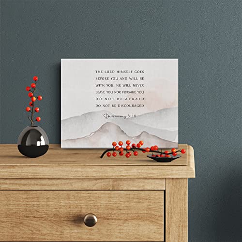 Inspirational Bible Verse Canvas Print Decor Watercolor Deuteronomy 31 : 8 Christian Wall Painting Posters 12”X15” Scripture Home Office Decoration (Framed)… - color: Deuteronomy2 31 : 8