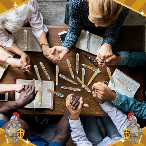 Dispowreath 48 Pcs Armor of God Party Favors Medieval Knight Pens Bulk Religious Christian Bible Verse Ink Ballpoint Pens Retractable Smooth Writing Supplies for Classroom Office Sunday School Church - style: God